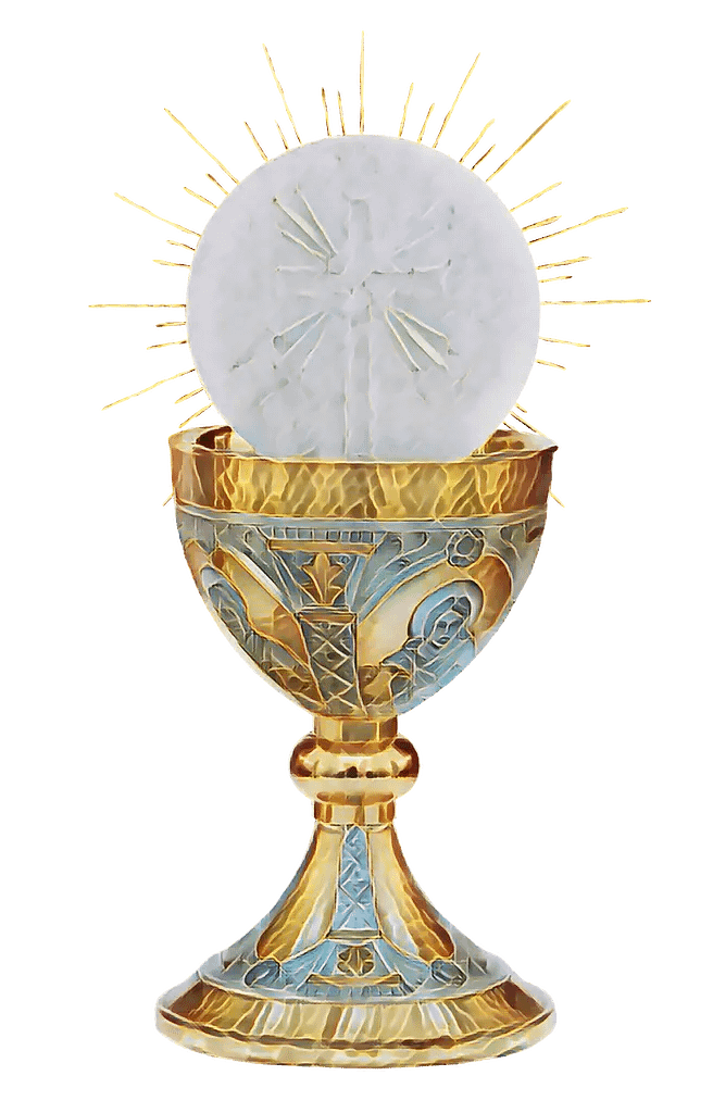 The Holy Eucharist and Chalice. Almighty God Loves and Cares.